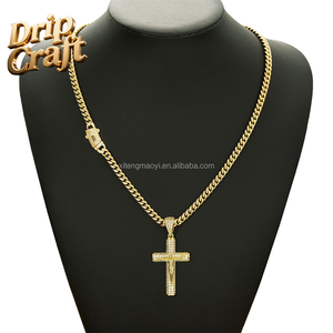 Collar con Colgante de Cruz de Cristo de 14K Estilo Marroquí Hip Hop - Collar de Moda con <span class=keywords><strong>Cadena</strong></span> Cubana de Acero Inoxidable 306L - Product Image 5