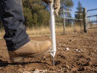 Poteau de clôture électrique renforcé en PP blanc de 1,2 m avec pointe galvanisée, 8 supports pour fils et rubans, pour l'élevage de bétail