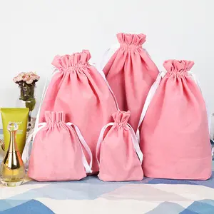 Персонализированная большая подарочная рекламная сумка для ювелирных изделий на шнурке, розовая бархатная сумка на шнурке на заказ