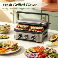 Machine de cuisson multifonctionnelle 5-en-1 : Gril de contact en céramique antiadhésif, presse à panini, plaque de cuisson réversible et gril plat ouvert