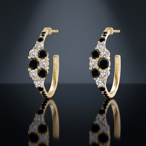 Pendientes de Aro con Racimo de Diamantes Negros Naturales, Oro de 10K, 14K, 18K, Plata 925, 935, Joyería Fina Personalizada para Aniversario, Compromiso, Fiesta - Product Image 1