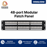 Panneau de brassage modulaire 48 ports 2U 19 pouces pour montage en rack CAT6 CAT6A UTP STP RJ45 avec support de gestion des câbles