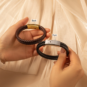 Bracciale in Pelle con Doppio Cinturino e Incisione Personalizzata, Acciaio Inossidabile Intrecciato a Doppio Strato, Regalo Personalizzato per la Festa del Papà - Product Image 6