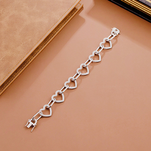 Pulsera de Cadena con Corazón, Plata de Ley 925, Pulsera de Eslabones con Corazón de Plata - Product Image 4