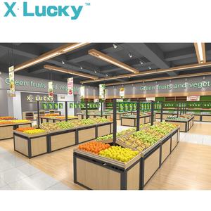 Design Grocery Shop Fridge Multideck Open Display Chiller Supermarket Shelf Wooden And Metal Vegetable And F - Product Image 3