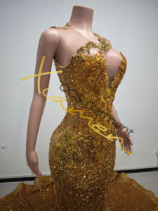 Fornitori Verificati Ocstrade Abiti da Sera Personalizzati Monospalla Stile Principessa con Strass Dorati di Lusso per Donna - Product Image 4