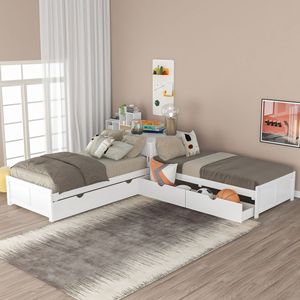 Lit de rangement rembourré blanc avec tiroirs sous le lit pour chambre à coucher, enfants, adultes, personnes âgées - Product Image 3