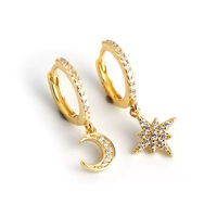 Euro-américain étoile lune oreille Clips S925 argent Sterling oreille goujons mode femmes boucles d'oreilles bijoux en gros