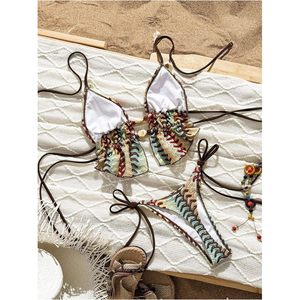 Ensemble bikini 2 pièces pour femme, imprimé numérique, découpes, extensible, maillot de bain string, tenue de plage - Product Image 3