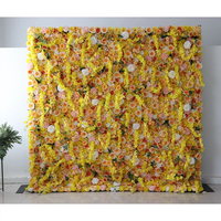Dinding Bunga Buatan Sunlit Symphony, Hiasan Stiker Dinding Bunga Rambat 8ft X 8ft dengan Rangkaian Bunga Emas yang Bercahaya