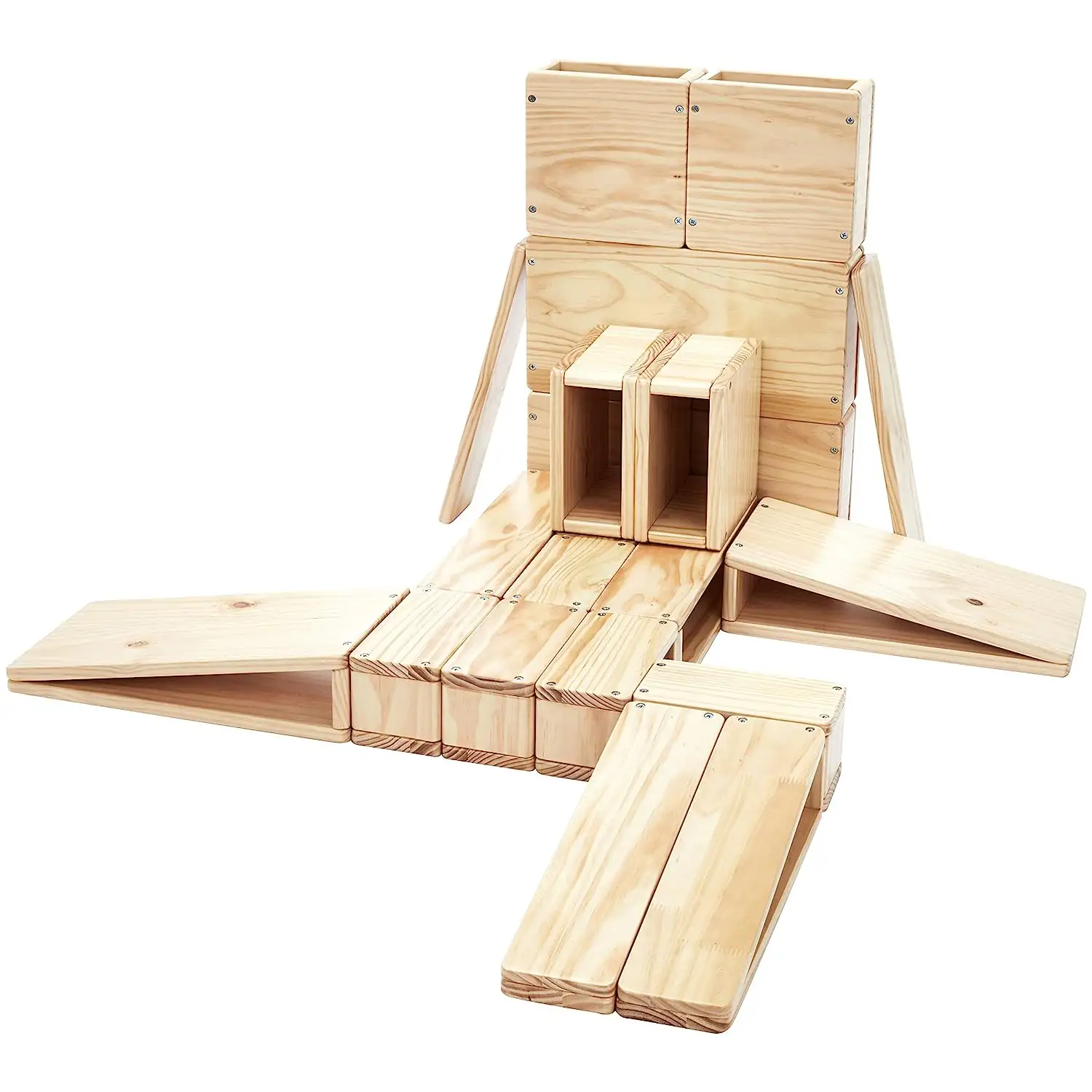 Basics Over-Sized Hollow Wooden Building Block Set for Kids, Natural, 20-Piece Set