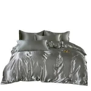 Sommer kühlung King Size Silk Feeling 100% Polyester Bettlaken Bettwäsche Set Bett bezug mit flachem Blatt