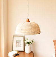 Luminaire suspendu pour table à manger Wabi Sabi, bois massif, tissu en lin, lustre LED à intensité variable 3-CCT, décoration intérieure