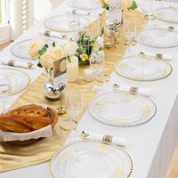 Ensemble de 210 assiettes transparentes à bord doré pour fête, pour 30 invités, comprenant 60 assiettes robustes, 30 couverts pré-roulés, 30 gobelets