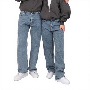 Jeans Modernos de Moda en Azul Hielo, Estilo Urbano Personalizado, Vintage, Holgados, de Invierno y Otoño, Lavado Medio, Pierna Ancha, 5 Bolsillos, 100% Algodón para Hombre - Product Image 3