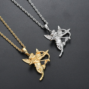 Collier Pendentif Ange Cupidon en Cuivre et Zircon, Bijou Hip Hop, Flèche d'Amour, Accessoire de Mode Street <span class=keywords><strong>Rap</strong></span> pour Hommes et Femmes - Product Image 2