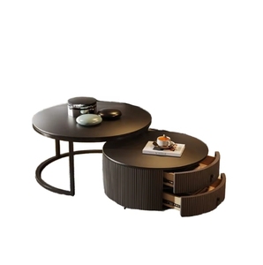 Luxuriöses Modernes Konvertierbares Gesintertes Stein-Couchtisch-Set 2-teilig Ineinanderstellbare Marmor-Mitteltische für Wohnzimmer Wohnmöbel - Product Image 1