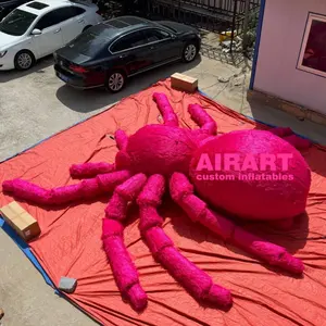新款6m充气蜘蛛，毛绒材料充气粉色蜘蛛，定制彩色充气毛绒蜘蛛