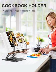 Support de livre pliable et portable avec base pivotante à 360° réglable, pour tablette, bureau, manuels scolaires (couleur noyer) - Product Image 3