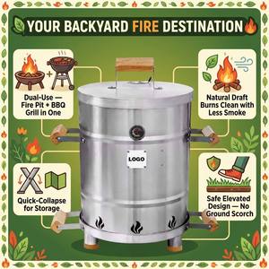 Braciere Portatile in Metallo <span class=keywords><strong>a</strong></span> <span class=keywords><strong>Legna</strong></span> con Griglia BBQ, Ventilazione Naturale, Alta Efficienza, per Campeggio, Cortile, Patio e Giardino - Product Image 2