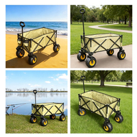 Chariot de plage pliable en acier au carbone à quatre roues pour activités de camping et de plein air, pneus pneumatiques à ballon, dégagement rapide