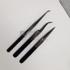 Venta al por mayor de pinzas de pestañas con logotipo personalizado Dumont punta de fibra de plasma negra pinzas de pestañas de acero inoxidable sostenibles con punta puntiaguda - Product Image 5