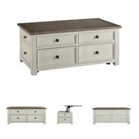 Table basse rustique en bois avec plateau relevable et compartiment de rangement dissimulé, table à thé mobile pour salon avec roulettes et tiroirs