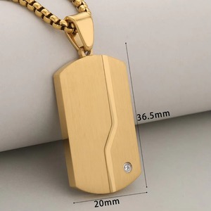 Collana con Ciondolo <span class=keywords><strong>Dog</strong></span> <span class=keywords><strong>Tag</strong></span> in Acciaio Inossidabile per Uomo, Targhetta Rettangolare Spazzolata con Piccolo Cristallo Incastonato, Gioiello Maschile alla Moda, Regalo - Product Image 2