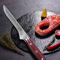 Couteau à filet de poisson de cuisine ultra-affûté de 6 pouces, couteau japonais en acier Damas à 67 couches pour couper la viande, avec manche en G-10 rouge