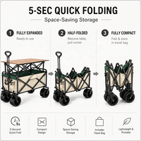 Chariot utilitaire pliable avec roues de 10 pouces, table intégrée, capacité de 150 kg, chariot en métal, poignée télescopique réglable, robuste, pour le camping, les pique-niques, la plage