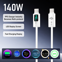 Câble USB-C à affichage numérique 140W, vente en gros d'usine, charge rapide, câble tressé en nylon Type-C vers Type-C, prise en charge du logo personnalisé