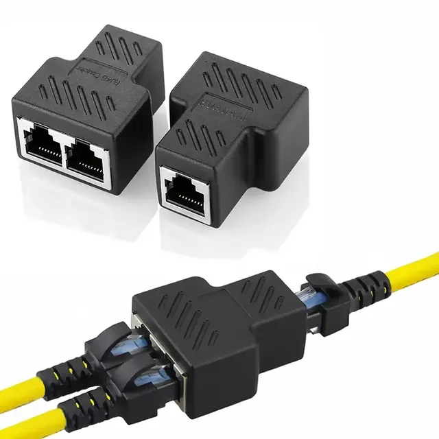 1 2 Ways Ethernet Network Cable RJ45 Female Splitter Connector Adapter Micro USB Type AB for Laptop Docking Stations Black