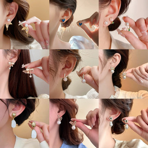 Boucles d'oreilles <span class=keywords><strong>solitaires</strong></span> pour femmes, en argent, style tendance, haut de gamme, avec diamants, effet goutte d'huile, style niche, élégantes, légères et luxueuses, QC001 - Product Image 3