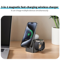 Support de chargeur portable pour téléphone portable, montre, écouteurs, chargeur sans fil magnétique pliable 3 en 1 à charge rapide 15W