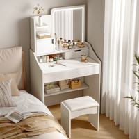 Table de maquillage en chêne massif, style moderne et minimaliste, avec miroir éclairé et rangement intégré pour petits espaces – En stock