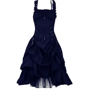 Kadınlar için sıcak satış Lolita gotik topu etek dantel elbise Vintage Steampunk Steampunk Retro prenses kolsuz etek cadılar bayramı kostüm