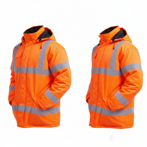 Jaket kerja musim dingin tahan air visibilitas tinggi dengan bahan poliester jaket pakaian kerja keselamatan reflektif bersertifikasi EN & CE - Product Image 5