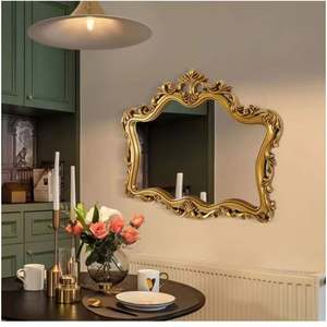 Miroir de salle de bain suspendu de style rétro européen Décorations de miroirs muraux dorés pour le salon et la salle de bain - Product Image 2