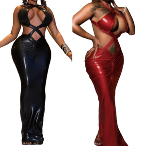 Viviblook J25DS431 Nouvelle robe de soirée maxi sexy pour femme, dos nu, à bretelles croisées, ajourée - Product Image 1