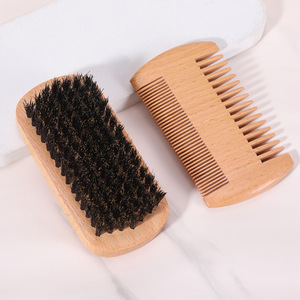 Ensemble de brosses à barbe en bois de bambou avec poils de sanglier 100% naturels, brosse à raser pour hommes, soin professionnel de la barbe et des soins de la peau - Product Image 2
