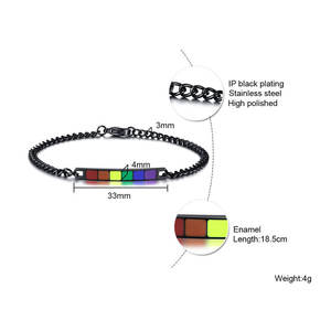 Bracelets en chaîne de barre arc-en-ciel LGBT Pride en acier inoxydable unisexe à la mode en gros, cadeau - Product Image 4
