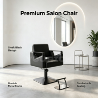 Fauteuil de Barbier Hydraulique Noir Minimaliste Moderne avec Repose-Pieds Carré, Chaise de Salon de Coiffure pour Barbier