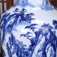Vintage antique chinois MingQing paysage maison peint à la main sol en céramique grand vase grand pour la décoration de bureau