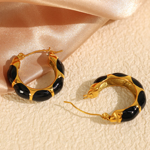 Pendientes de Aro Negros con Forma de Gota, Chapados en Oro, Aleación de Zinc, Acero de Titanio, Joyería de Moda para Fiesta EH131 - Product Image 3