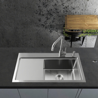 Évier de cuisine sous plan moderne à double bac en acier inoxydable 304 avec support de robinet monotrou