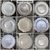 Plato de Cristal Transparente con Borde Dorado SMS, Plato Base Redondo de Cristal Transparente para Decoración de Mesa de Banquete de Boda, Plato de Cena de Cristal