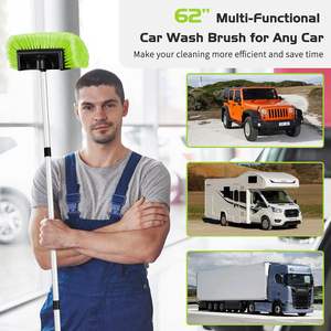 Nettoyeur de voiture en PVC vert à cinq faces avec manche long, brosse à poils doux et manche extensible - Product Image 5