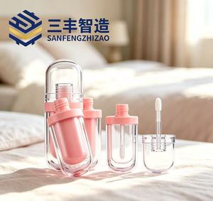 Oval <b>Lip</b> Gloss Tube 3ml Plastic Cosmetic Packaging With Screw Cap Pink Color For <b>Lip</b> Gloss Storage - Product Image 4