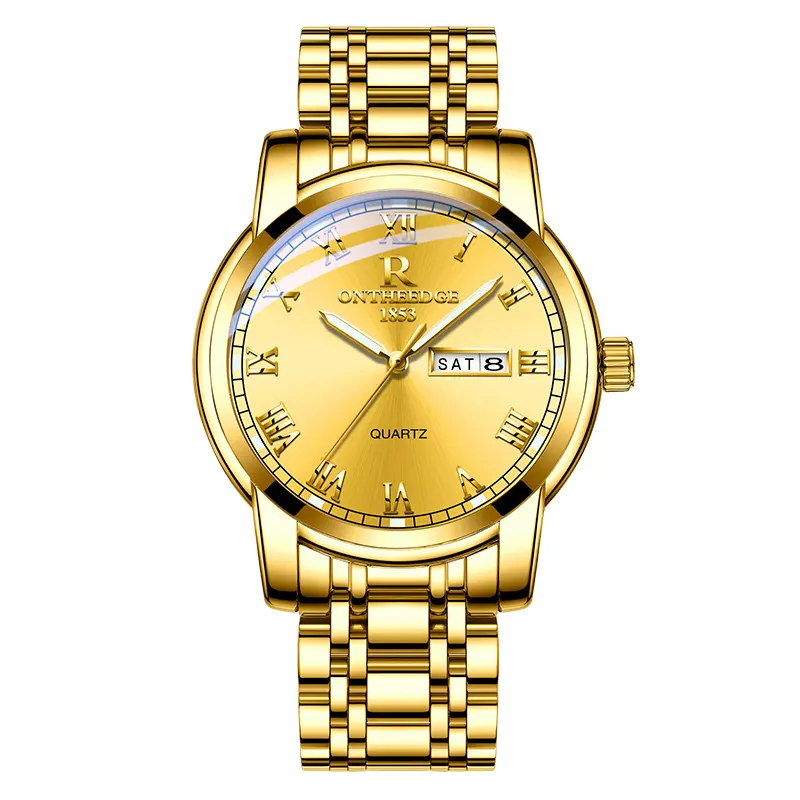 R ONTHEEDGE üst marka saatler erkek paslanmaz çelik Quartz saat erkekler için kol saati moda su geçirmez ışık