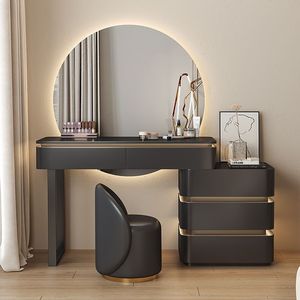 Coiffeuse moderne de luxe en bois massif avec éclairage intégré et armoire de rangement, <span class=keywords><strong>pour</strong></span> chambre à coucher, noir et blanc, <span class=keywords><strong>pour</strong></span> filles, style vintage - Product Image 2